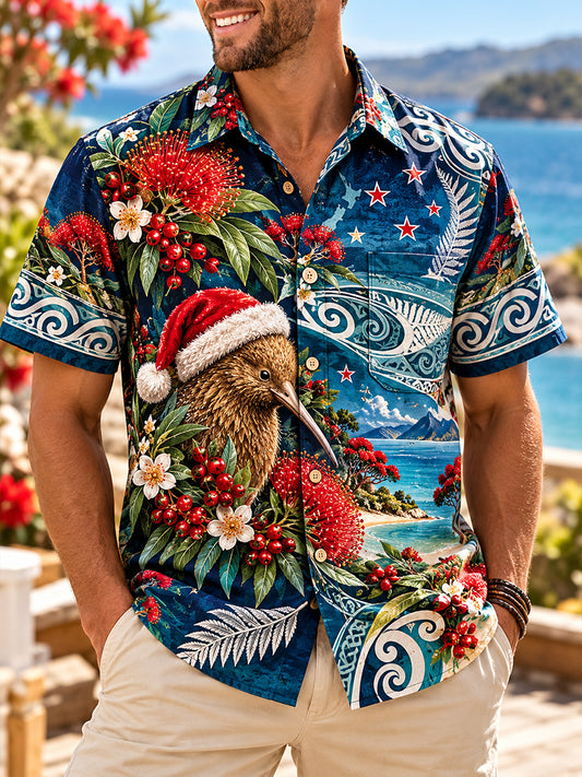 Men's New Zealand Christmas Art Print Casual Shirt