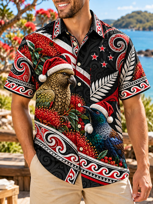 Men's New Zealand Christmas Art Print Casual Shirt