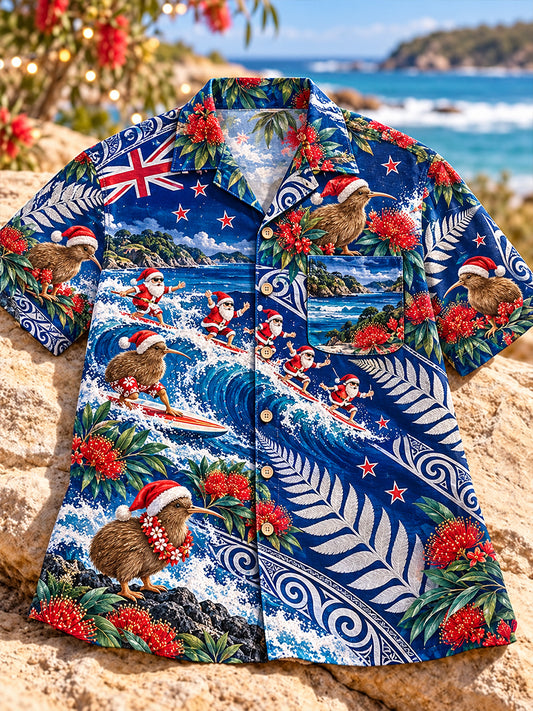 Men's New Zealand Christmas Art Print Casual Shirt