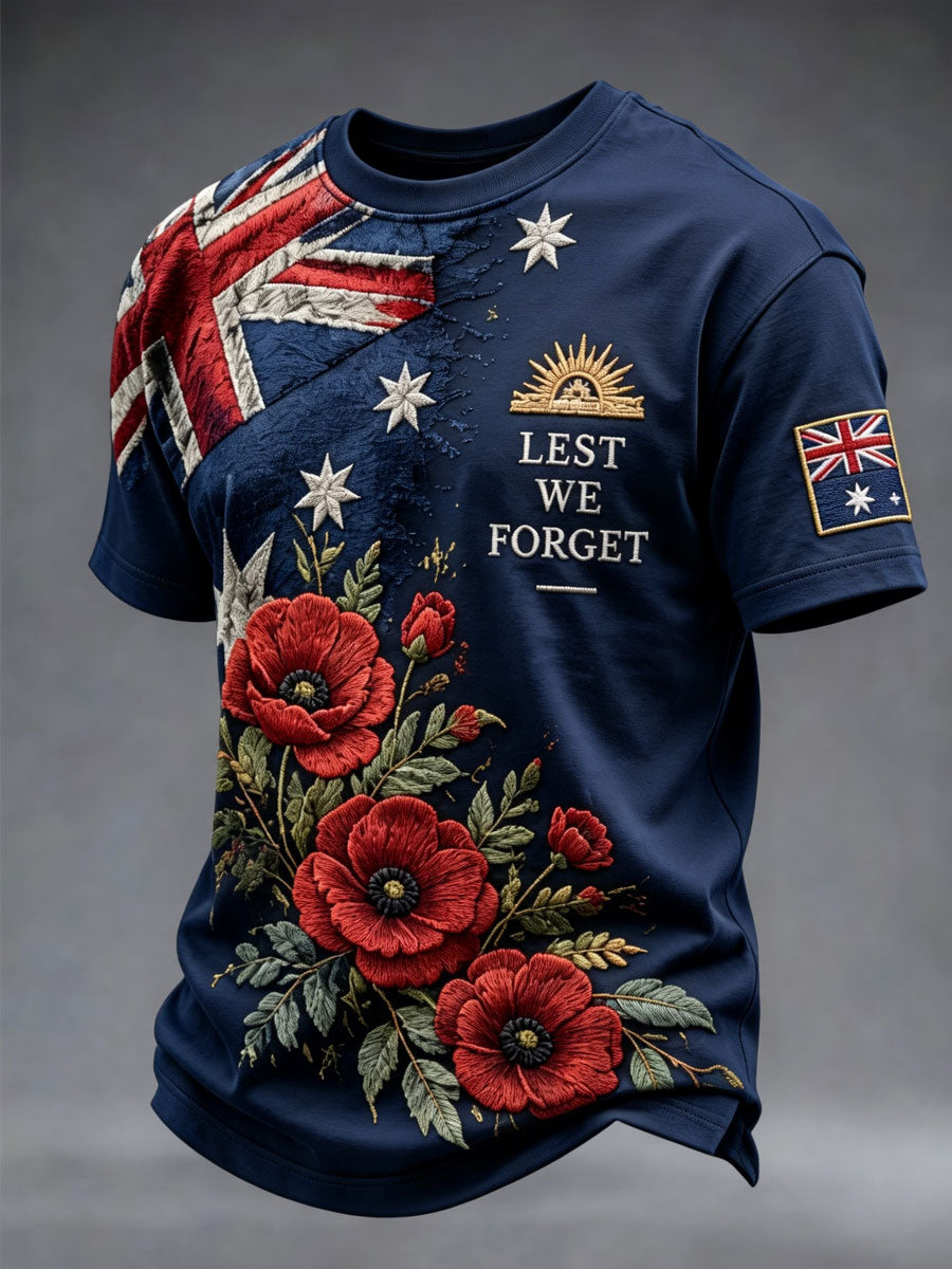Men's Lest We Forget Australian Remembrance Day Print short sleeves t-shirt