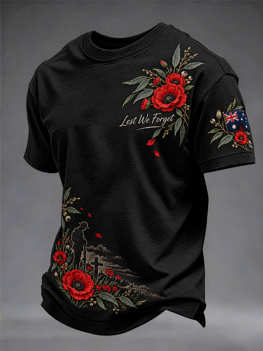 Men's Lest We Forget Australian Remembrance Day Print short sleeves t-shirt