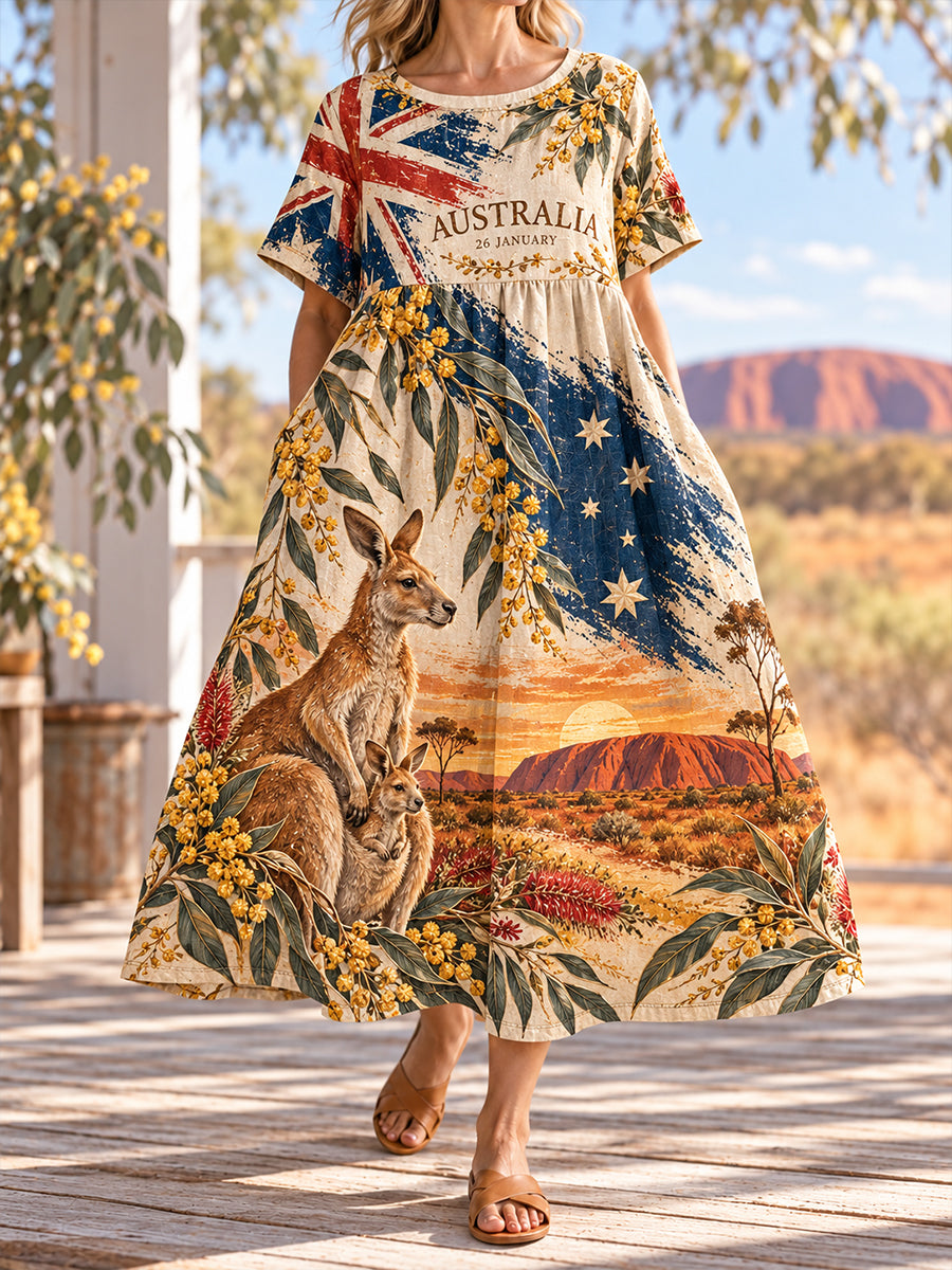 Women's Australia Day Art Printed Linen Dress