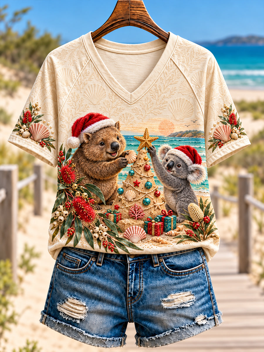 Women's Christmas In Australia V-Neck Short Sleeve T-Shirt