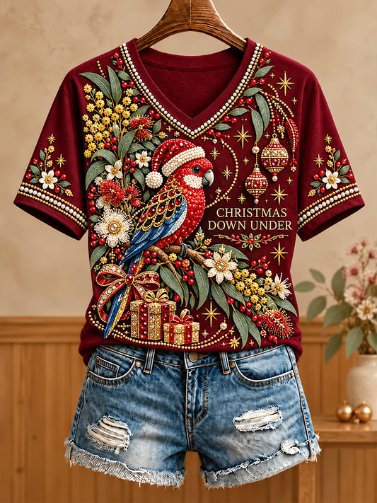 Women's Christmas In Australia V-Neck Short Sleeve T-Shirt