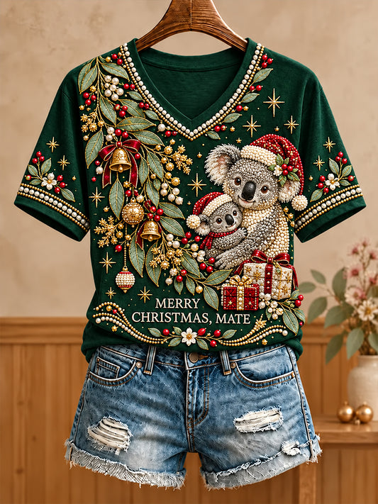 Women's Christmas In Australia V-Neck Short Sleeve T-Shirt