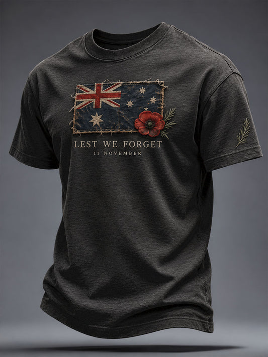 Men's AU veteran Remebrance Day Lest We Forget Art Printed T-shirt