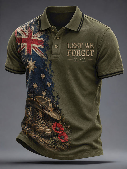 Men's AU Veteran Remebrance Day Lest We Forget Art Printed Casual Tops