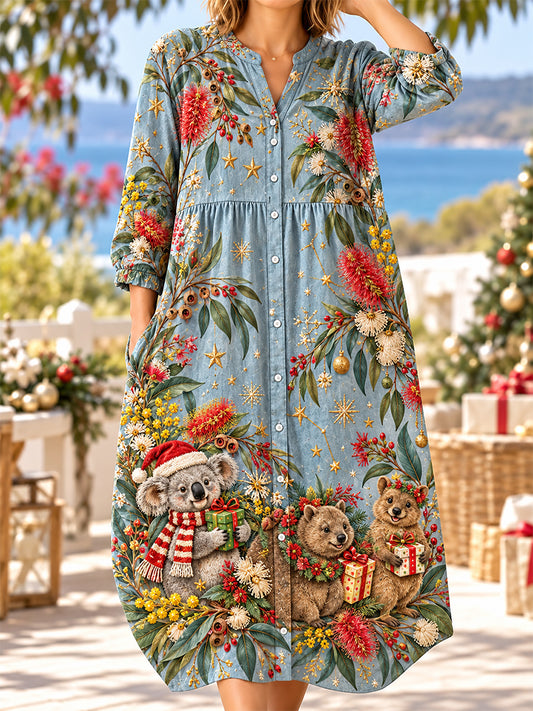 Women's Christmas In Australia  Art Print Casual Cotton-Linen Dress