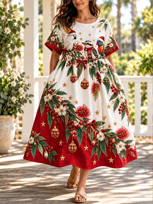 Women's Australian Christmas printed Short Sleeve Dresses