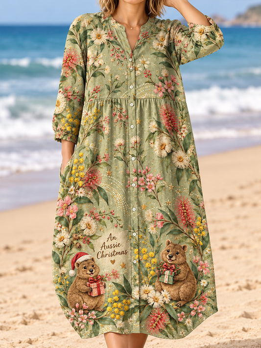 Women's Christmas In Australia  Art Print Casual Cotton-Linen Dress