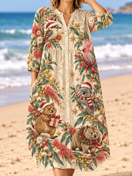 Women's Christmas In Australia  Art Print Casual Cotton-Linen Dress