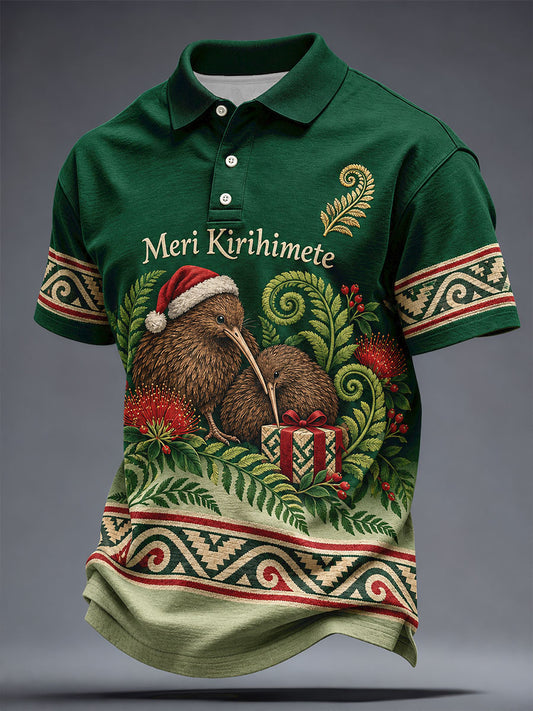 Men's NZ Maori Art Christmas Printed Casual Tops