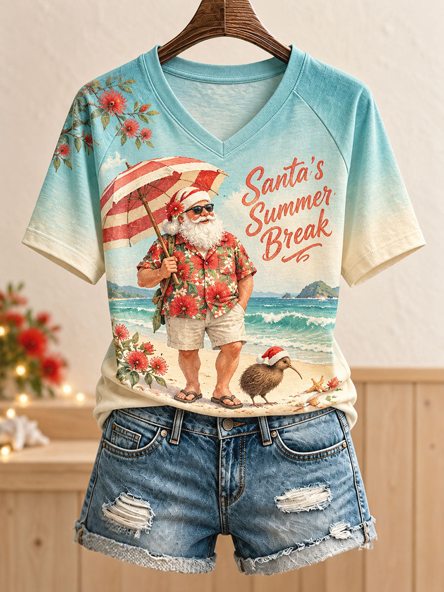 Women's NZ Christmas Art Printed T-Shirt