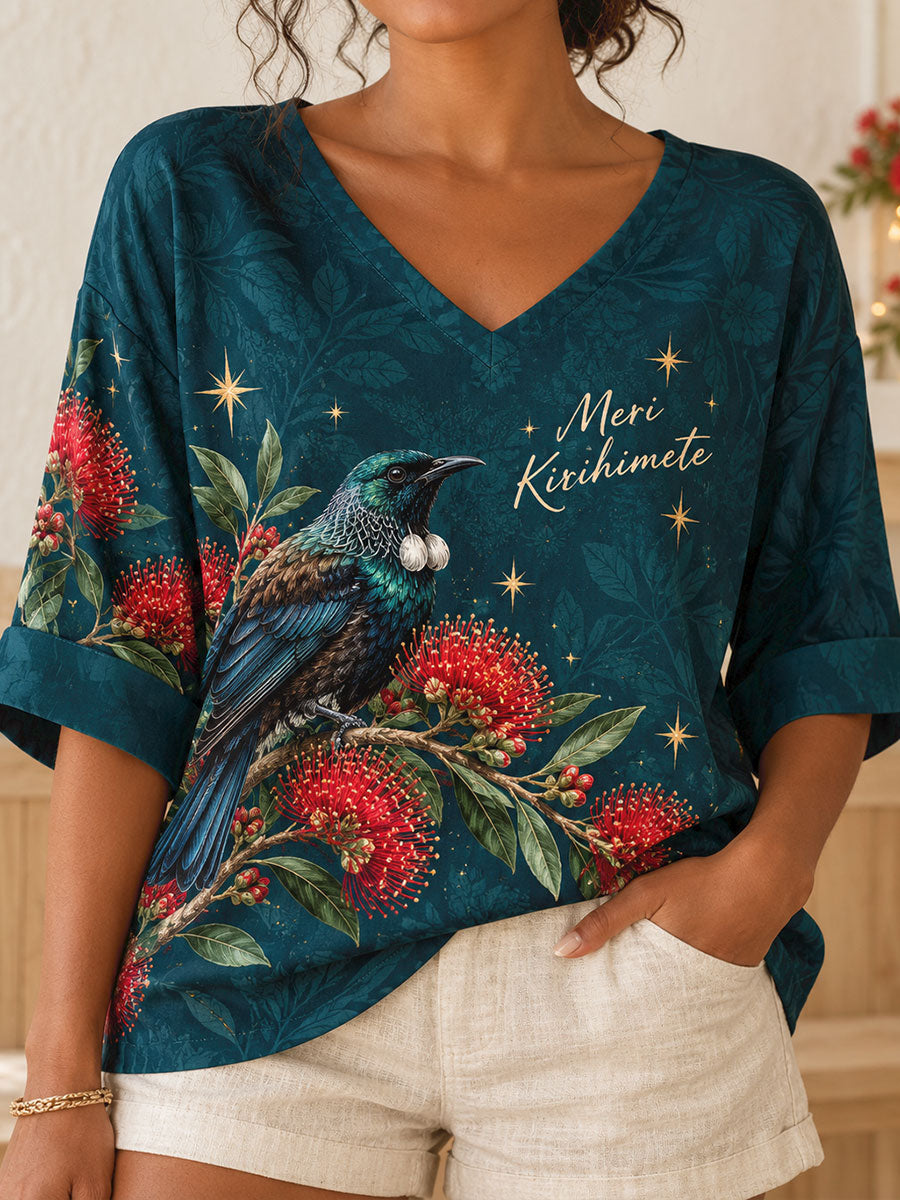 Women's NZ Christmas Art Printed T-Shirt