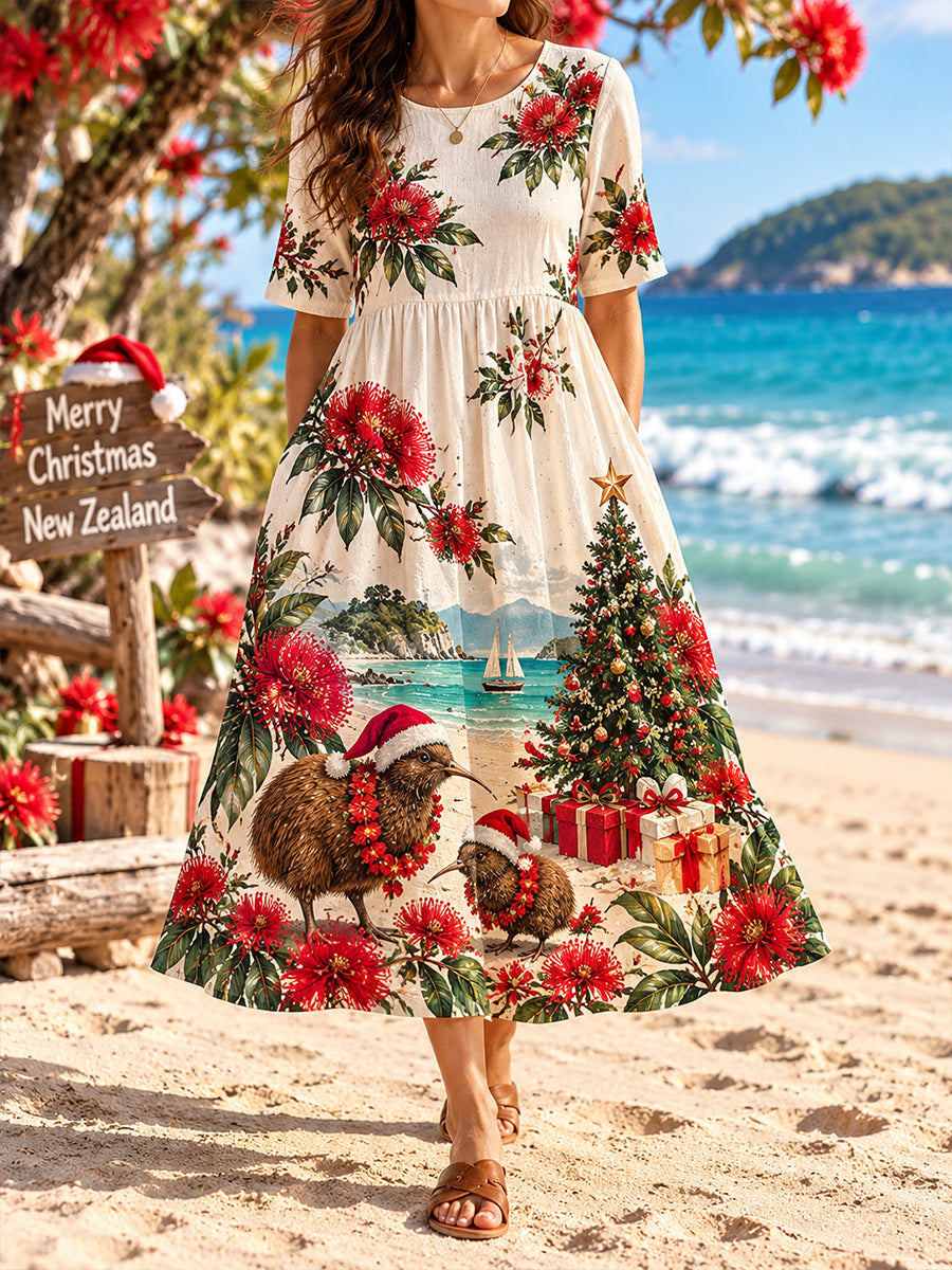 Women's Christmas in New Zealand  Cotton Linen Dress