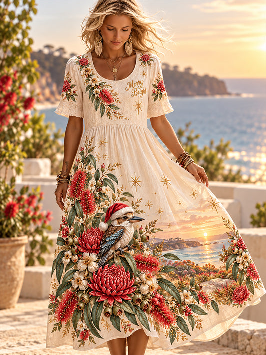 Women's Christmas In Cotton Linen Dress