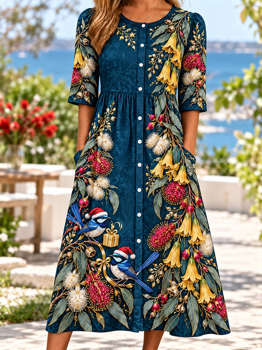 Women's Christmas In Australia Art Printed Linen Dress