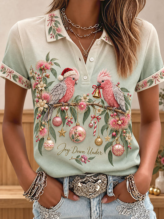 Women's AU Christmas Art Printed Casual Tops