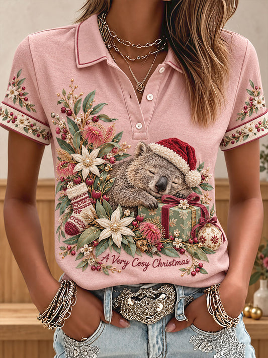 Women's AU Christmas Art Printed Casual Tops